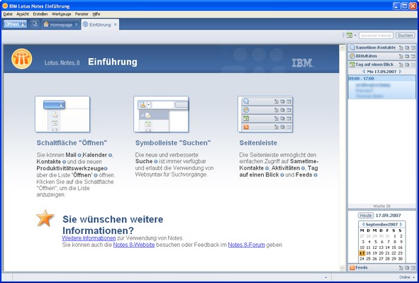 Einführungsbildschirm des deutschen Lotus Notes 8-Clients