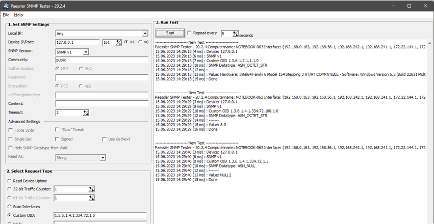 Screenshot des Paessler SNMP Testers