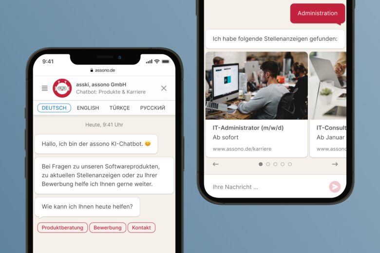 assono KI-Chatbot: Für Unternehmen: Chatbot aus Deutschland mit Künstlicher Intelligenz, Mehrsprachigkeit und individuellem Design