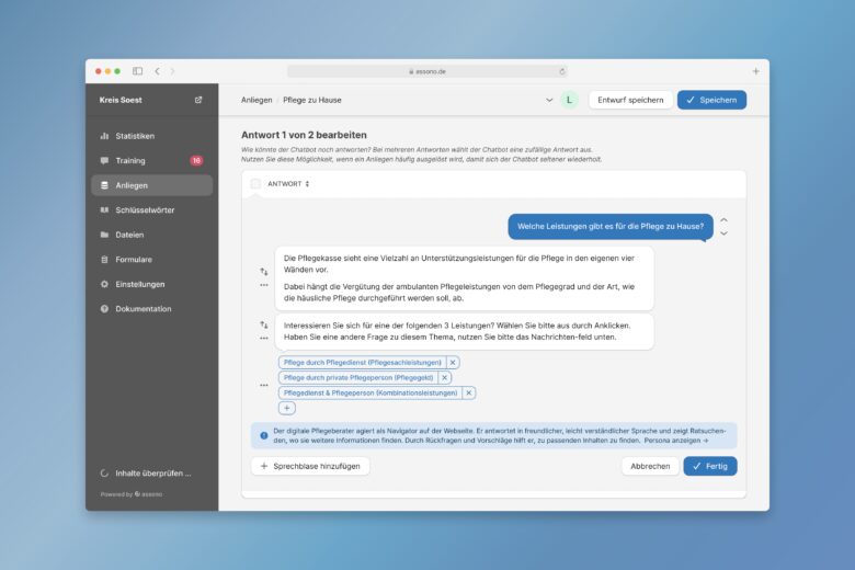 Referenzgeschichte: Kreis Soest und assono KI-Chatbot: Expertise von echten Pflegeberatern bei der Dialogerstellung
