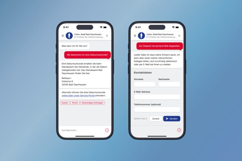 Referenzgeschichte: Stadt Bad Oeynhausen und assono KI-Chatbot: Kontaktformular im Chatbot hilft bei komplexen Fragen weiter