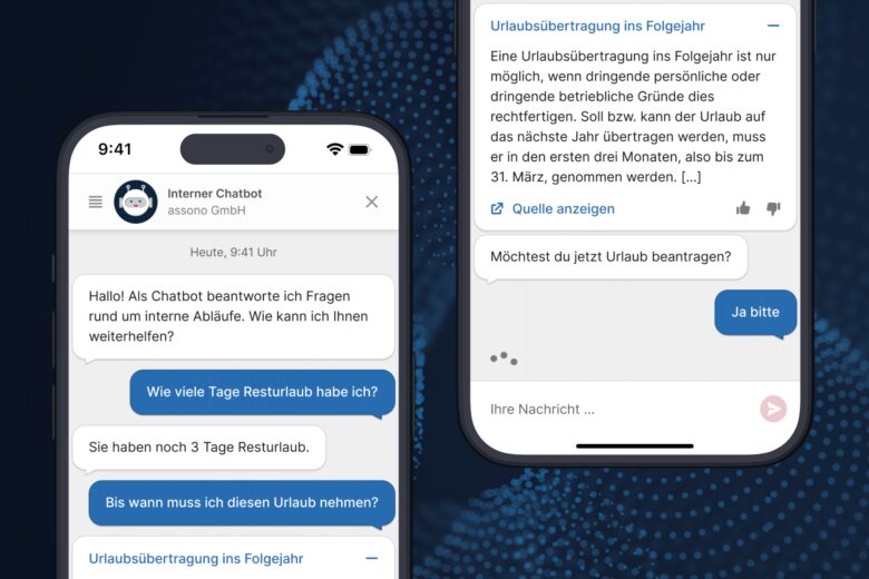 KI-Unternehmenssuche: Inhalte der KI-Unternehmenssuche über den assono KI-Chatbot suchen und Prozesse starten